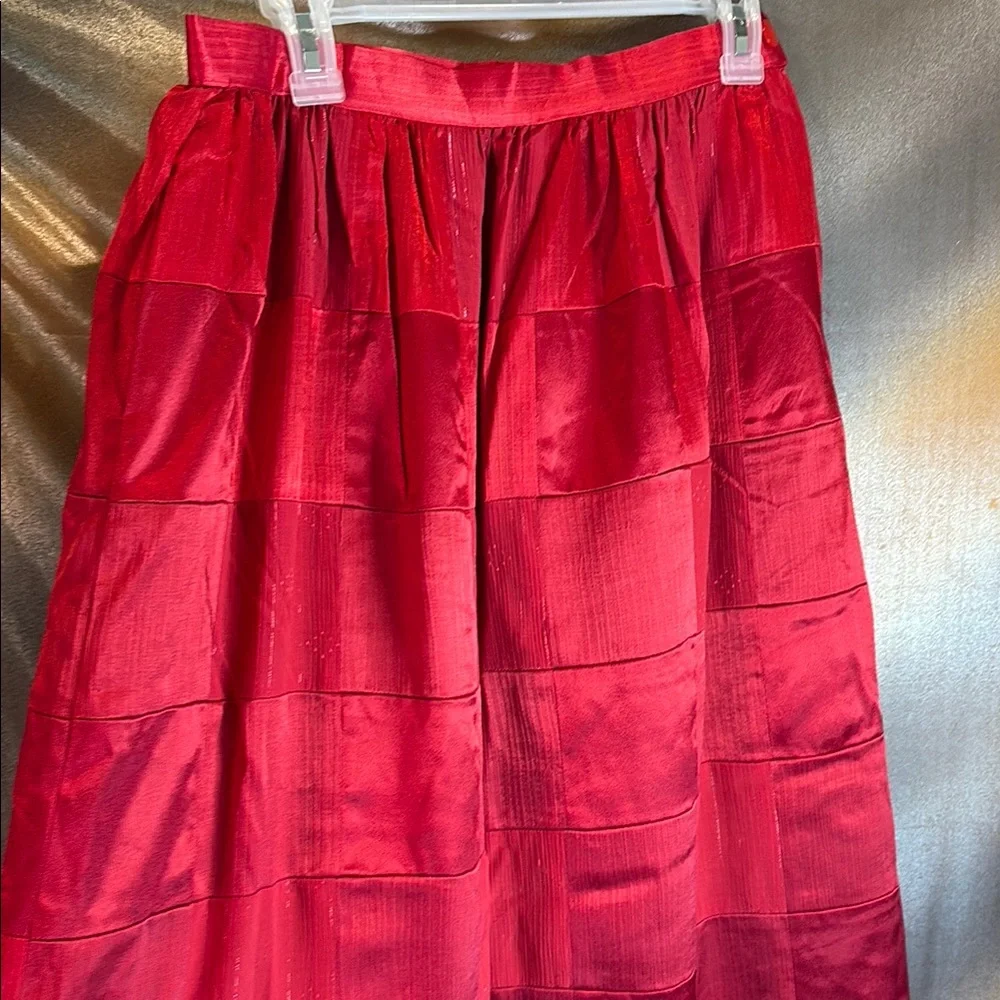 Vintage maxi quilted with glittery fabric Elegant lined Red Women's Skirt‎ 502